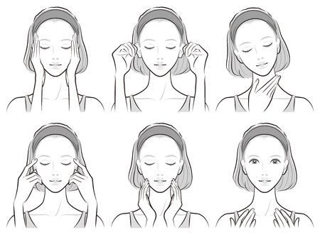 Illustration of a woman doing skin careのイラスト素材