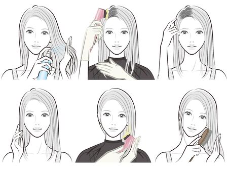 Illustration of woman doing hair careのイラスト素材