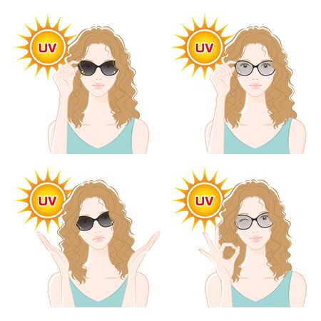 Illustration of a woman doing UV protectionのイラスト素材