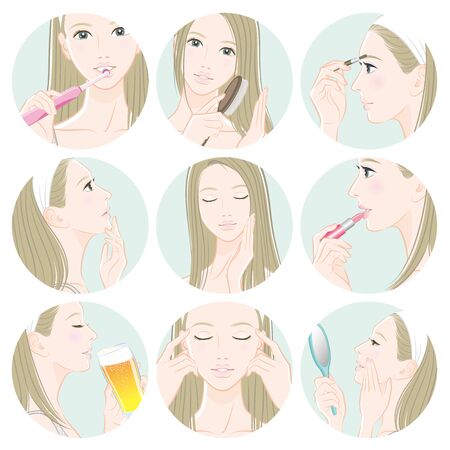 Illustration of a woman doing skin careのイラスト素材