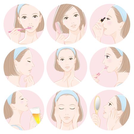 Illustration of a woman doing skin careのイラスト素材
