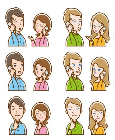 Illustration of couple facial expressionsのイラスト素材
