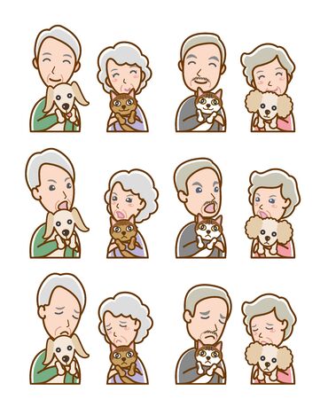 Illustration of couple facial expressions : Senior coupleのイラスト素材