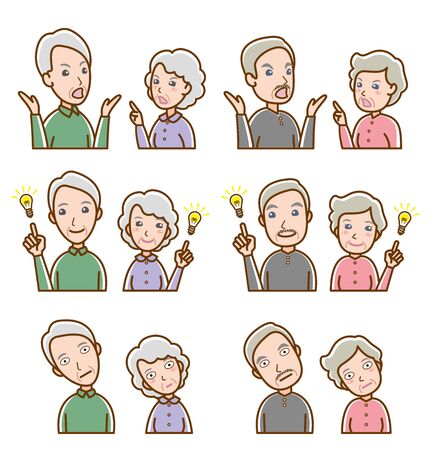 Illustration of couple facial expressions : Senior coupleのイラスト素材