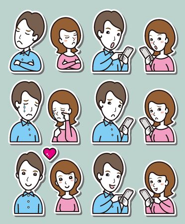 Illustration of couple facial expressionsのイラスト素材