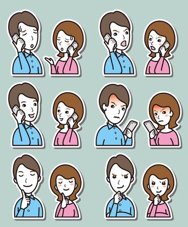 Illustration of couple facial expressionsのイラスト素材