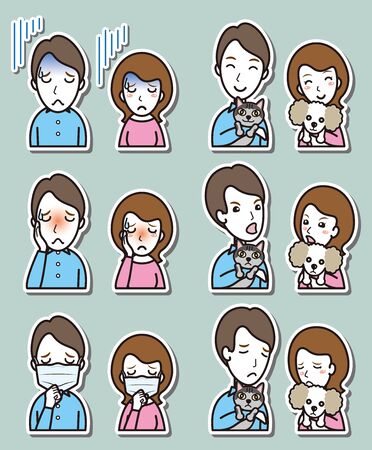 Illustration of couple facial expressionsのイラスト素材