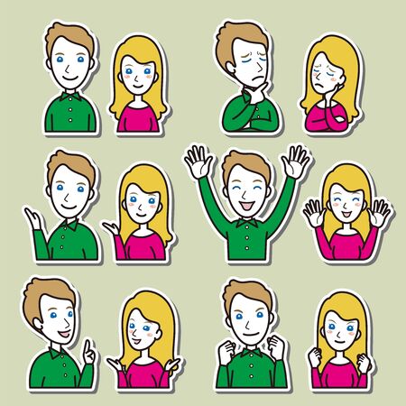 Illustration of couple facial expressionsのイラスト素材