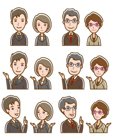 Illustration of facial expression of businessman and businesswomanのイラスト素材