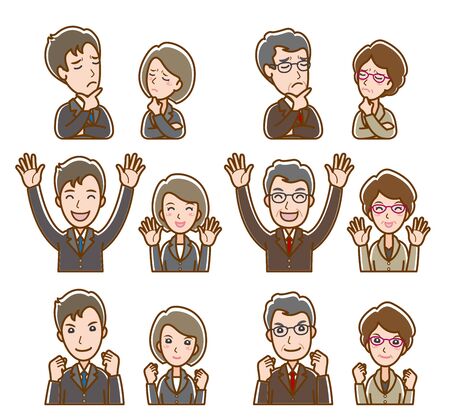 Illustration of facial expression of businessman and businesswomanのイラスト素材