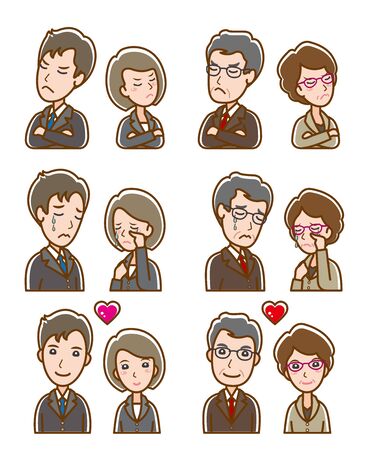 Illustration of facial expression of businessman and businesswomanのイラスト素材