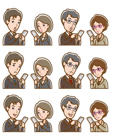 Illustration of facial expression of businessman and businesswomanのイラスト素材