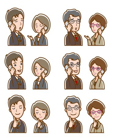 Illustration of facial expression of businessman and businesswomanのイラスト素材