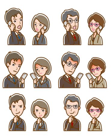 Illustration of facial expression of businessman and businesswomanのイラスト素材