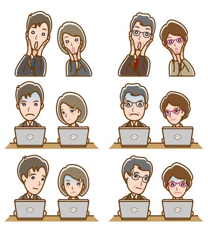 Illustration of facial expression of businessman and businesswomanのイラスト素材