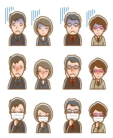 Illustration of facial expression of businessman and businesswomanのイラスト素材