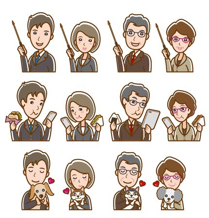 Illustration of facial expression of businessman and businesswomanのイラスト素材