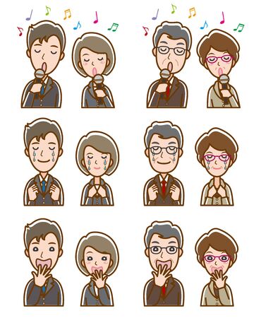 Illustration of facial expression of businessman and businesswomanのイラスト素材