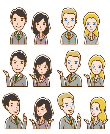 Illustration of facial expression of businessman and businesswomanのイラスト素材