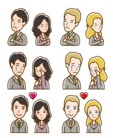 Illustration of facial expression of businessman and businesswomanのイラスト素材