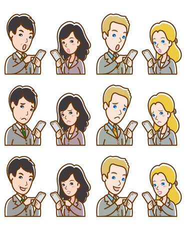 Illustration of facial expression of businessman and businesswomanのイラスト素材