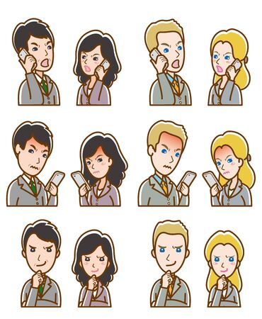 Illustration of facial expression of businessman and businesswomanのイラスト素材