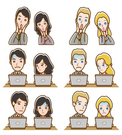 Illustration of facial expression of businessman and businesswomanのイラスト素材