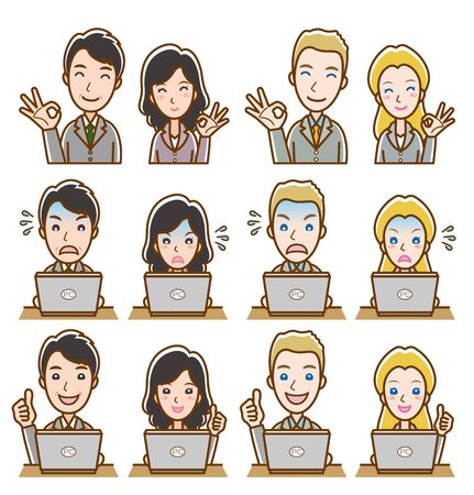Illustration of facial expression of businessman and businesswomanのイラスト素材