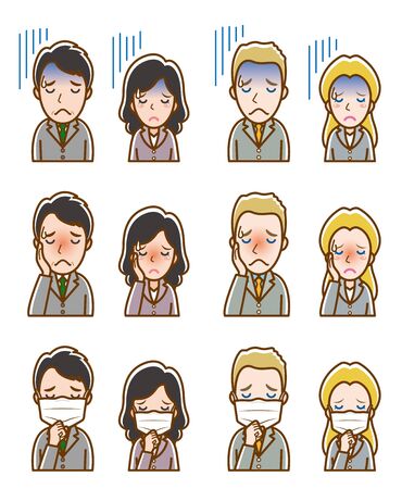 Illustration of facial expression of businessman and businesswomanのイラスト素材