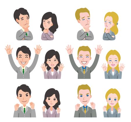 Illustration of facial expression of businessman and businesswomanのイラスト素材