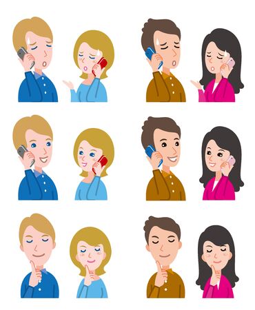 Illustration of couple facial expressionsのイラスト素材