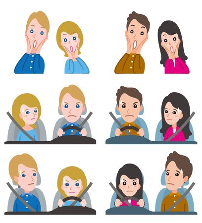 Illustration of couple facial expressionsのイラスト素材