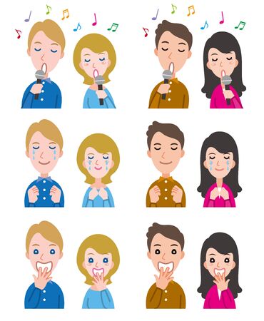 Illustration of couple facial expressionsのイラスト素材
