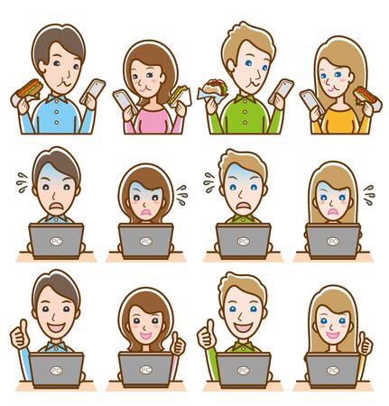 Illustration of couple facial expressionsのイラスト素材