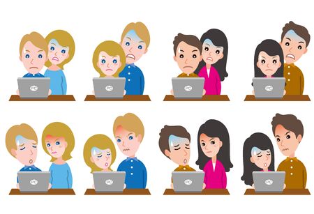 Illustration of couple facial expressionsのイラスト素材