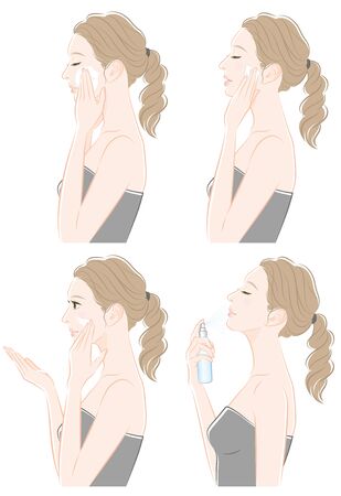 Illustration of a woman doing makeupのイラスト素材