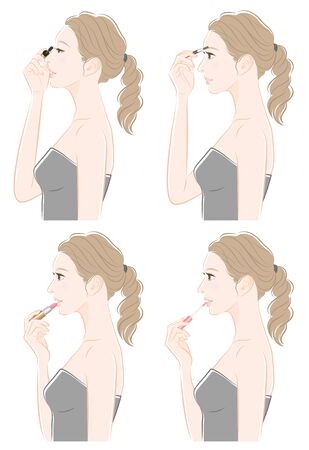 Illustration of a woman doing makeupのイラスト素材