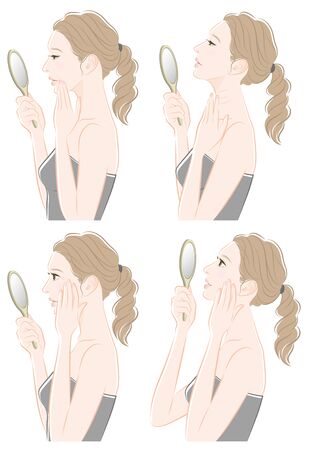 Illustration of a woman doing skin careのイラスト素材