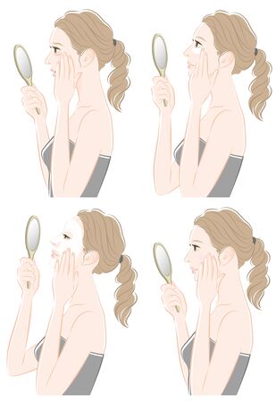 Illustration of a woman doing skin careのイラスト素材