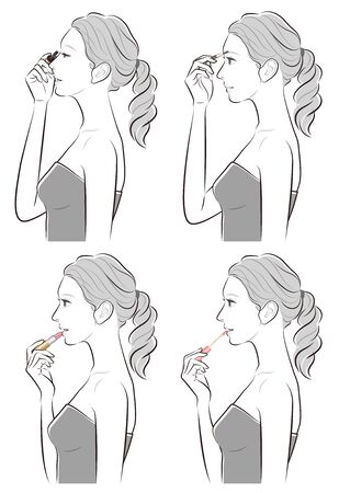Illustration of a woman doing makeupのイラスト素材