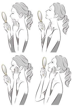 Illustration of a woman doing skin careのイラスト素材