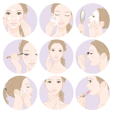 Illustration of a woman doing skin careのイラスト素材