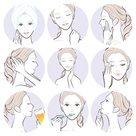 Illustration of a woman doing skin careのイラスト素材