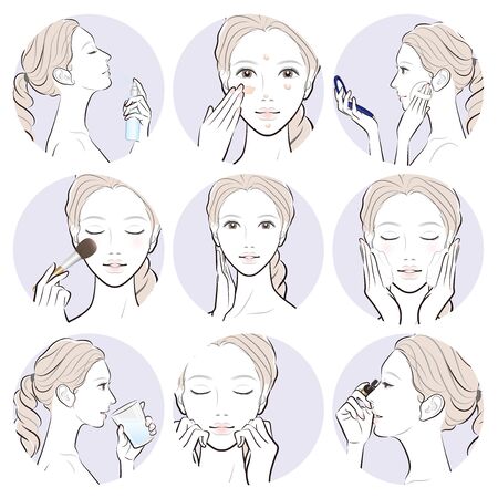 Illustration of a woman doing skin careのイラスト素材