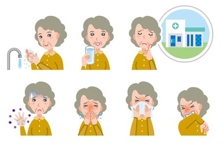 Illustration of the Grandmother in Poor Physical Condition. Disease Prevention.のイラスト素材