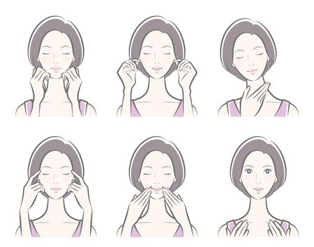 Illustration of a woman doing skin careのイラスト素材