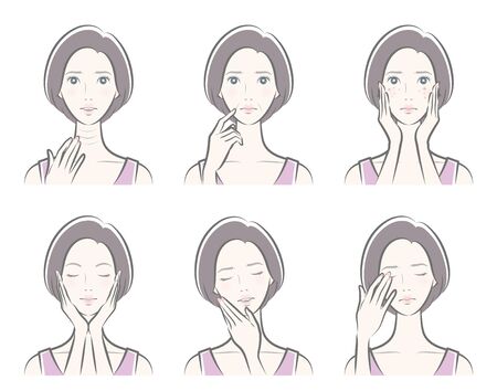 Illustration of a woman doing skin careのイラスト素材