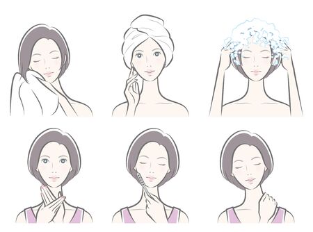 Illustration of a woman doing skin careのイラスト素材