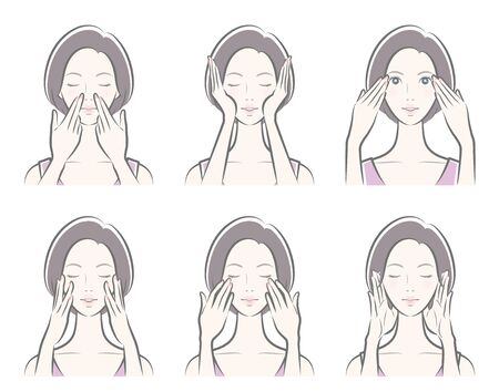 Illustration of a woman doing skin careのイラスト素材