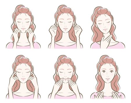 Illustration of a woman doing skin careのイラスト素材